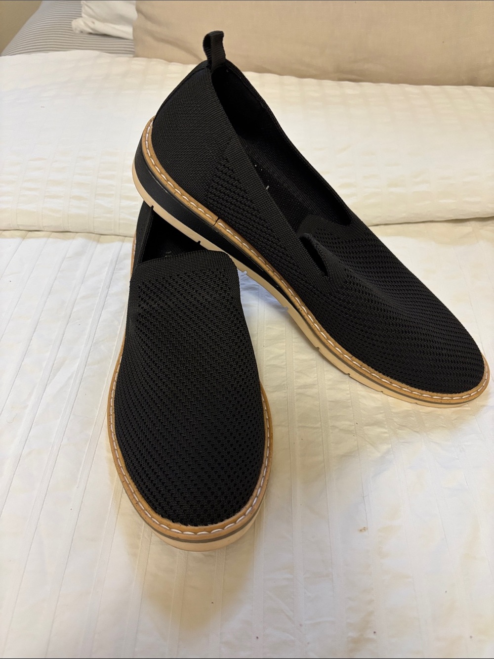 Black Knit Slip-On Flats for Women - Comfortable Everyday Loafers
